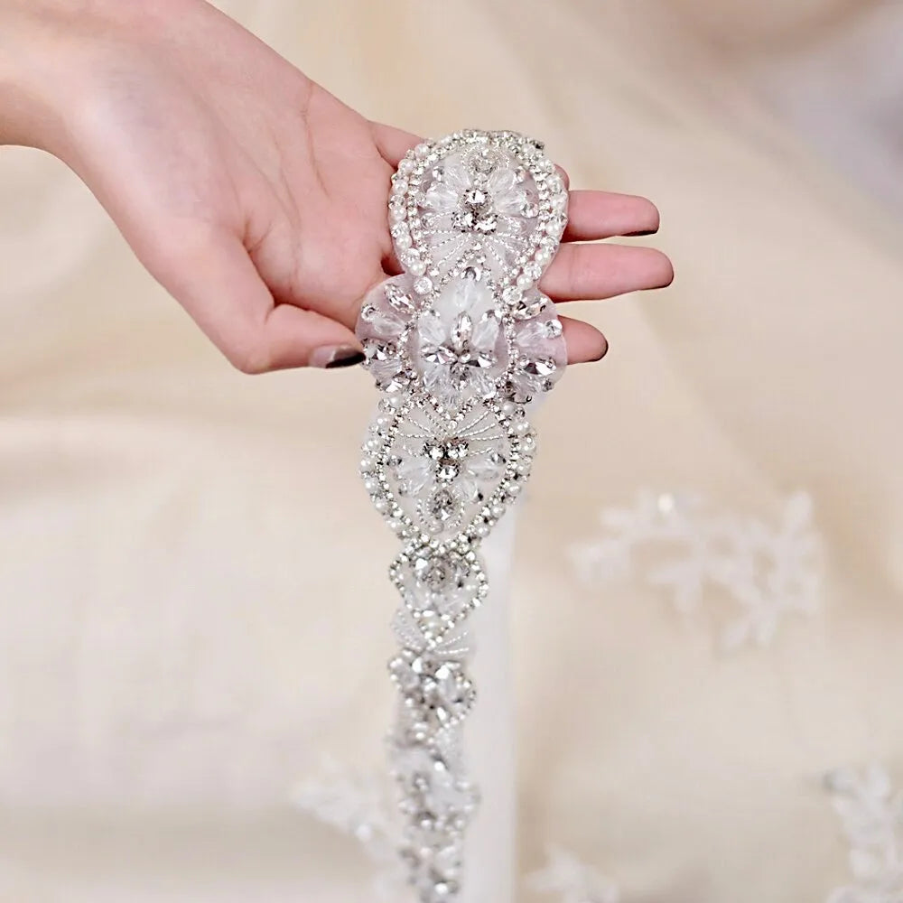 Wedding Accessories - Silver Crystal and Pearl Bridal Belt/Sash