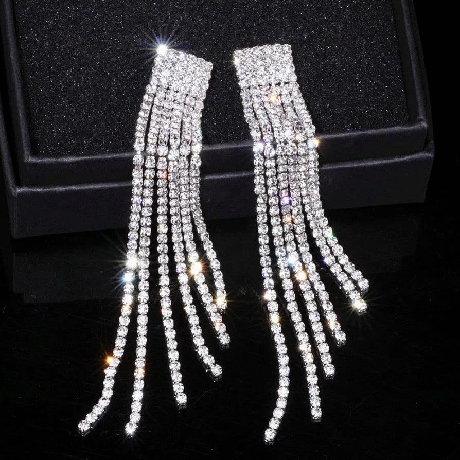 Wedding Jewelry - Crystal Bridal Fringe Earrings