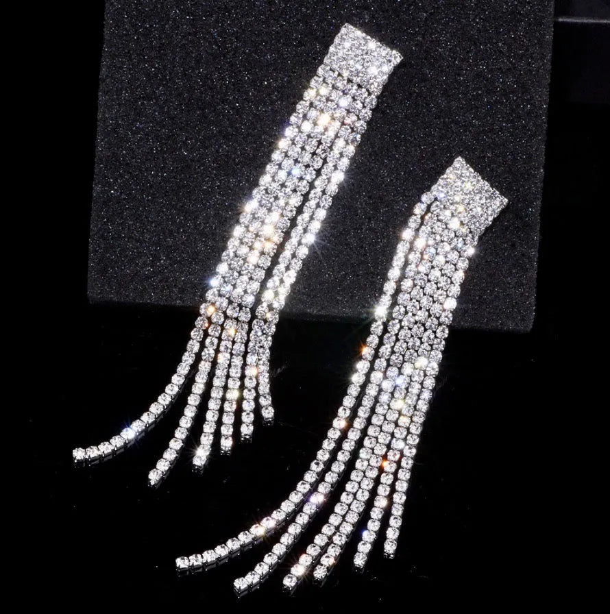 Wedding Jewelry - Crystal Bridal Fringe Earrings