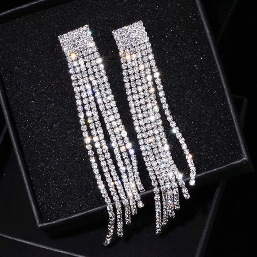 Wedding Jewelry - Crystal Bridal Fringe Earrings