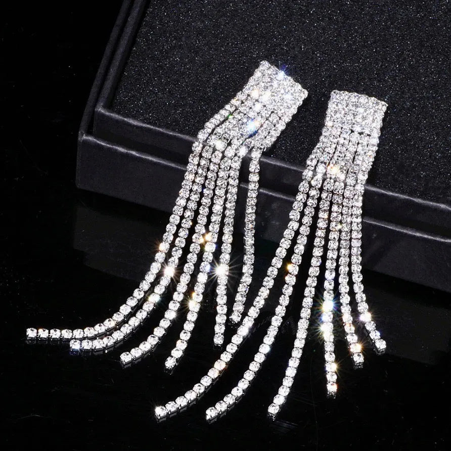 Wedding Jewelry - Crystal Bridal Fringe Earrings