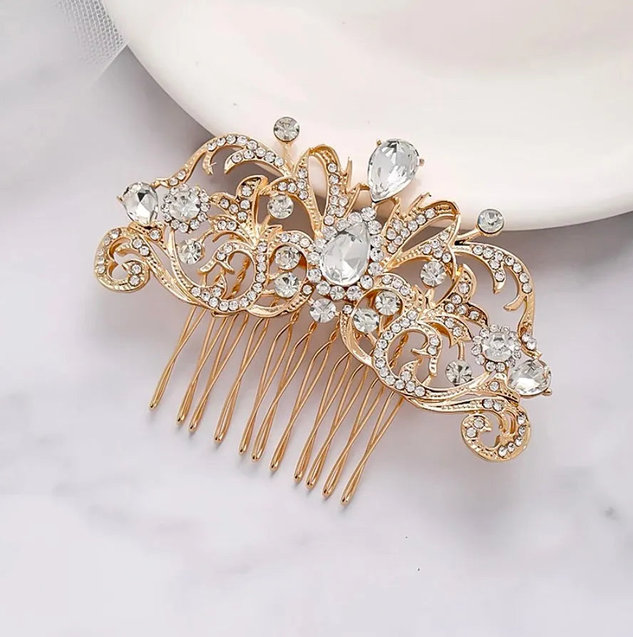 Wedding Hair Accessories - Crystal Bridal Hair Comb - Available in Rose Gold, Yellow Gold and Silver