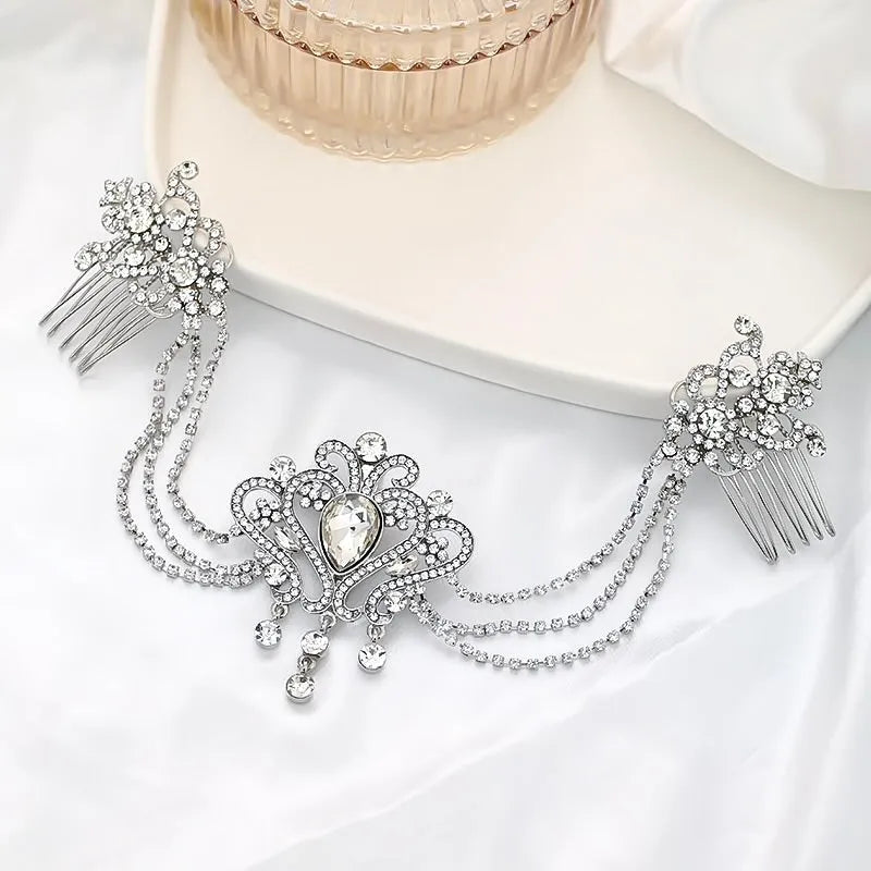 Wedding Hair Accessories - Art Deco Style Crystal Bridal Hair Drape - Available in Yellow Gold, Silver and Rose Gold