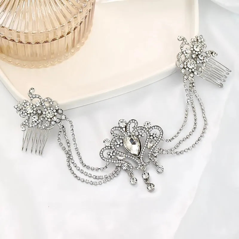 Wedding Hair Accessories - Art Deco Style Crystal Bridal Hair Drape - Available in Yellow Gold, Silver and Rose Gold