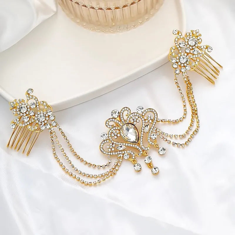 Wedding Hair Accessories - Art Deco Style Crystal Bridal Hair Drape - Available in Yellow Gold, Silver and Rose Gold