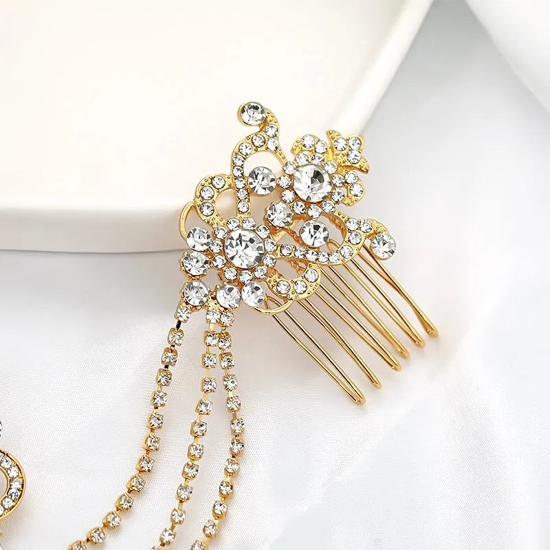 Wedding Hair Accessories - Art Deco Style Crystal Bridal Hair Drape - Available in Yellow Gold, Silver and Rose Gold