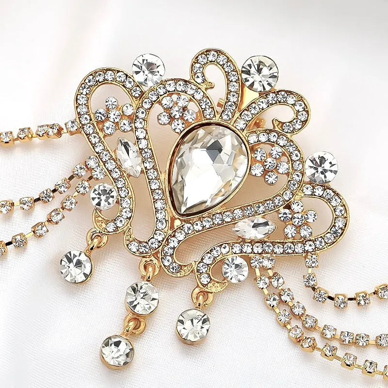 Wedding Hair Accessories - Art Deco Style Crystal Bridal Hair Drape - Available in Yellow Gold, Silver and Rose Gold