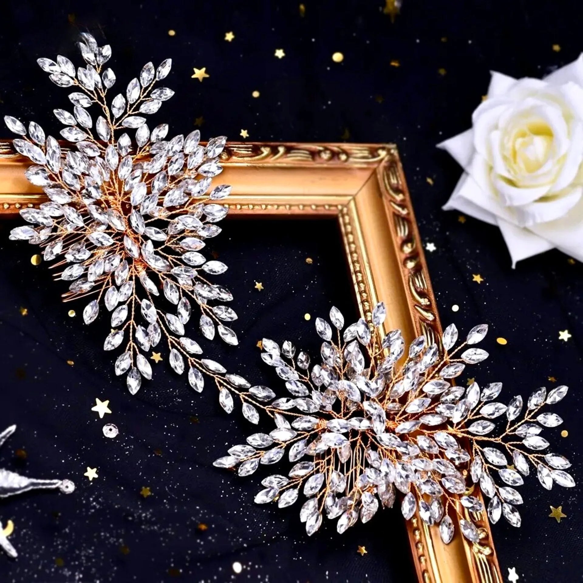 ?️ Rose Gold Bridal Rhinestone Comb Amazon.com : Denifery Rose Gold Bridal Hair Comb - Sparkly  main image 4