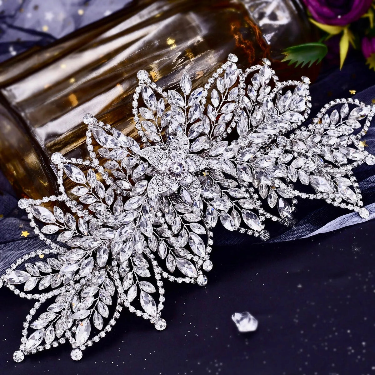 Crystal Cluster Bridal Hair Crystal New Silver F Crystal bridal headband - Champagne bubbles crystal halo  main image 3