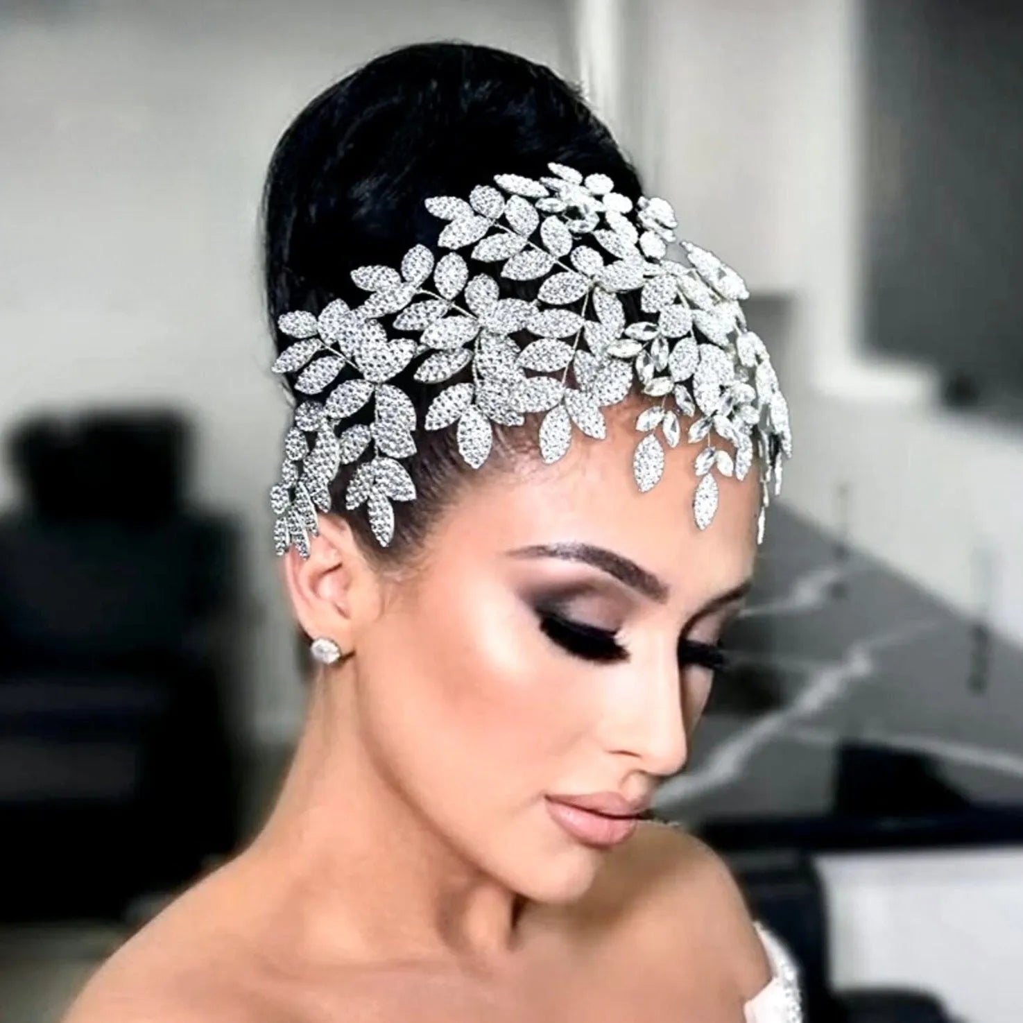 Shimmering Bride is a Unique One-Of-A-Kind  5-piece Bridal Headpiece Ensemble Last Minute Wedding Choker Added to Gown | Bride main image 3