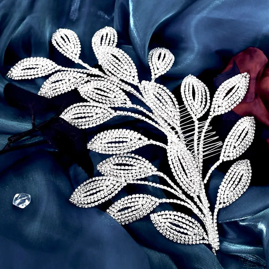 Wedding Hair Accessories - Crystal Leaf Bridal Headdress - Available in Silver and Gold