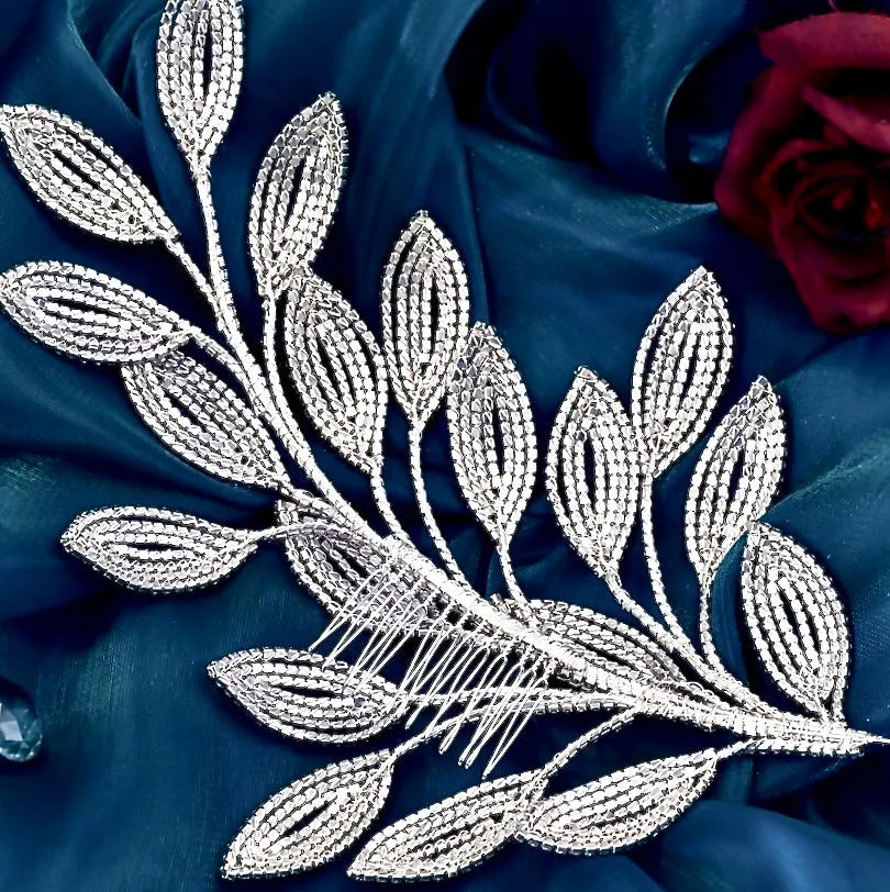 Wedding Hair Accessories - Crystal Leaf Bridal Headdress - Available in Silver and Gold