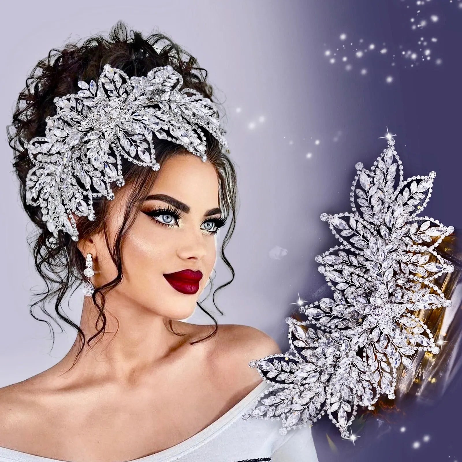 Silver Crystal Bridal Hairwrap 
Admiring Glances Silver Crystal Bridal Hair Clips MARGOT | EDEN LUXE Bridal main image 3