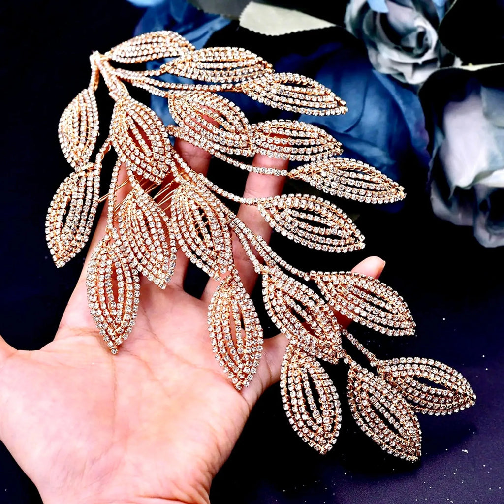 Wedding Hair Accessories - Crystal Leaf Bridal Headdress - Available in Silver and Gold