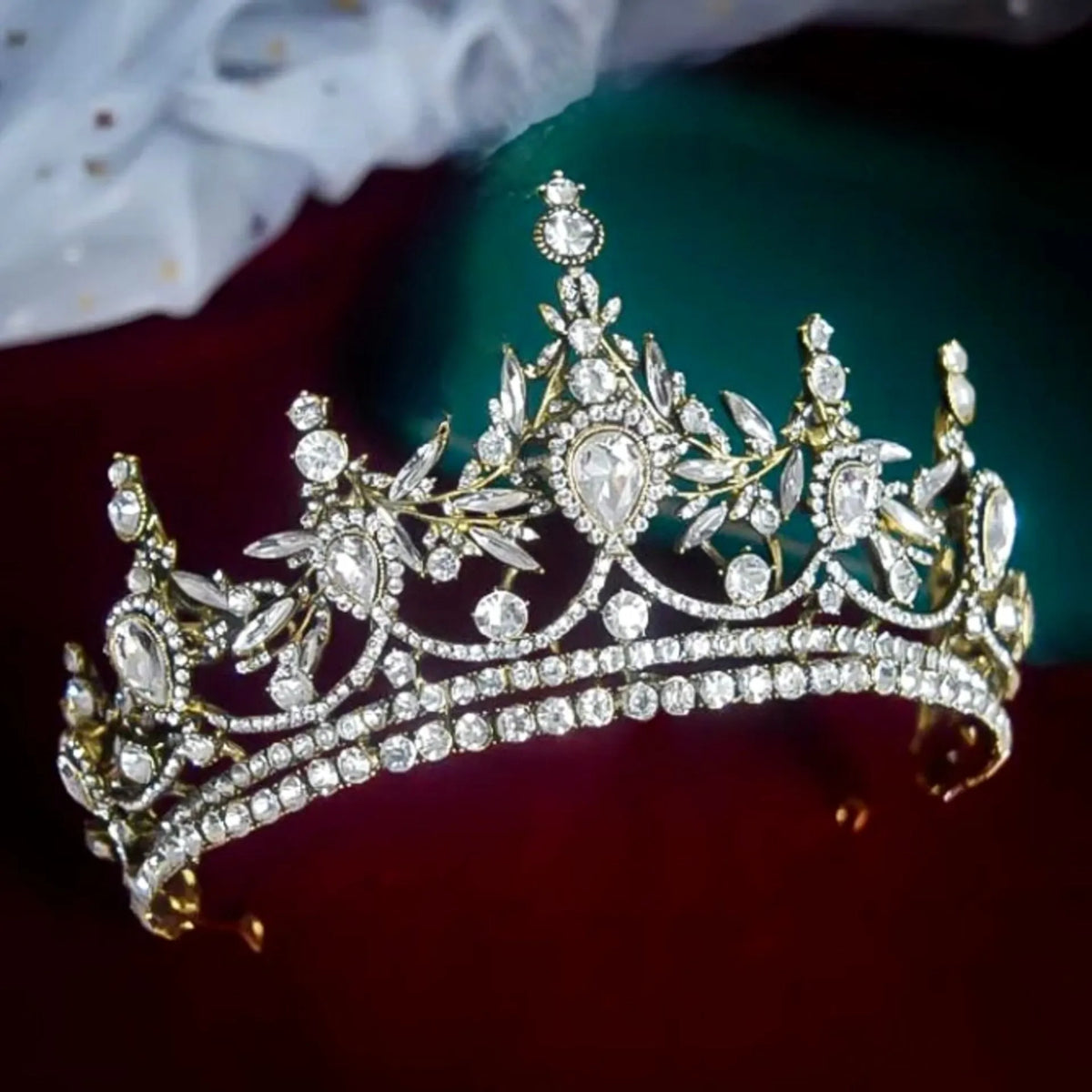 ? Vintage Inspired Gold Tiara ? Baroque Vintage Crown Tiaras, Court Style Rhinestone Bridal  main image 4