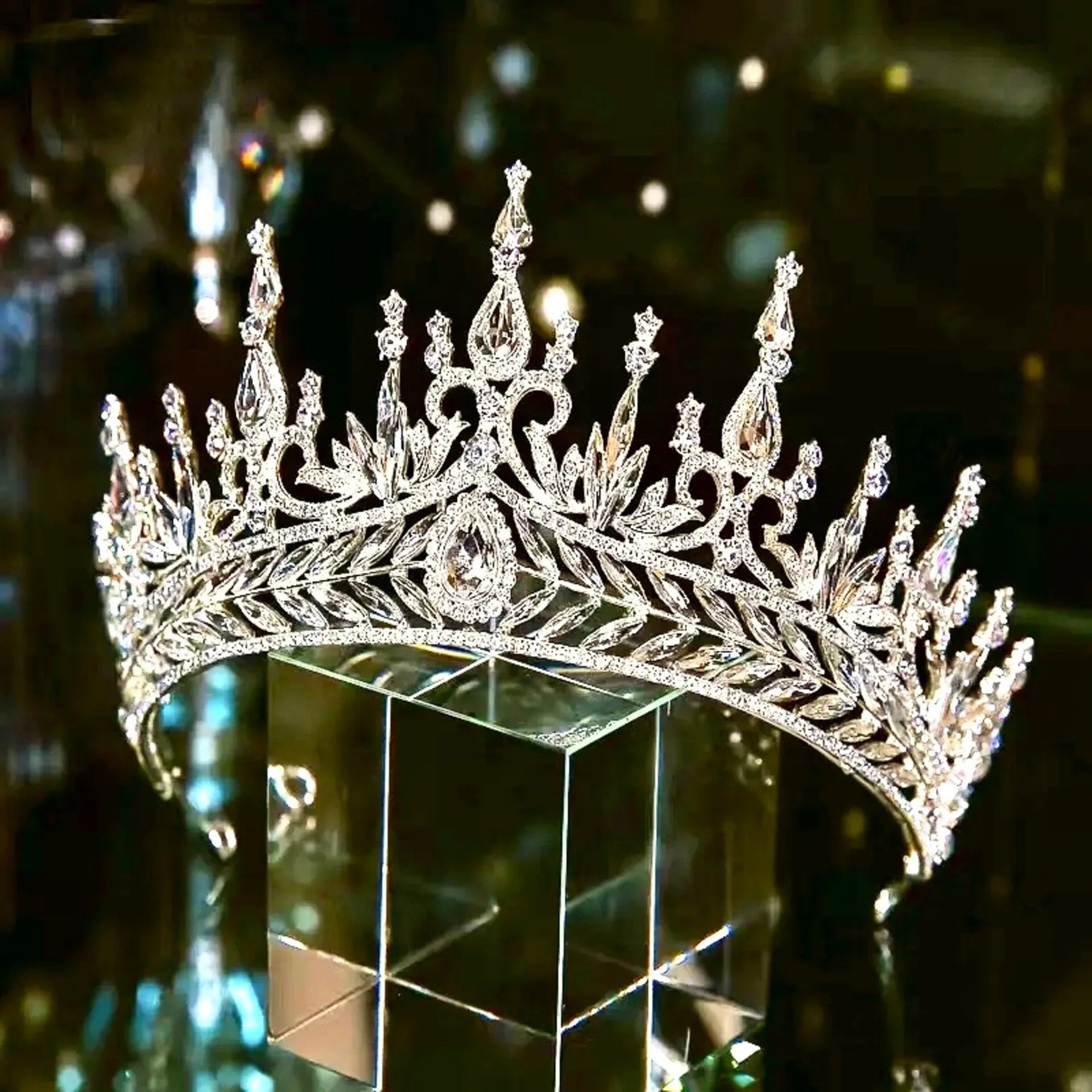 Teyana Cubic Zirconia Tall Bridal Tiara – Statement Wedding 