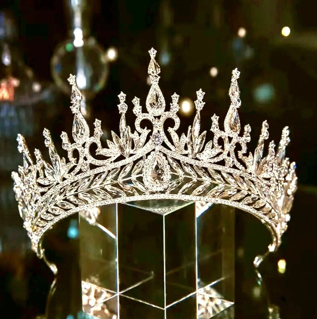 Wedding Hair Accessories - Cubic Zirconia Tall Bridal Tiara - Available in Silver and Gold