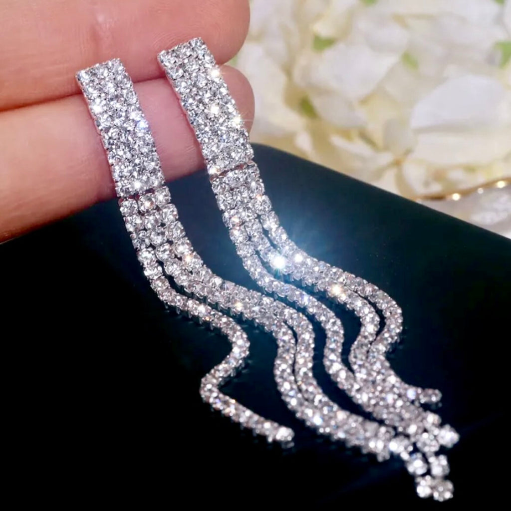 Wedding Jewelry - Crystal Bridal Long Earrings