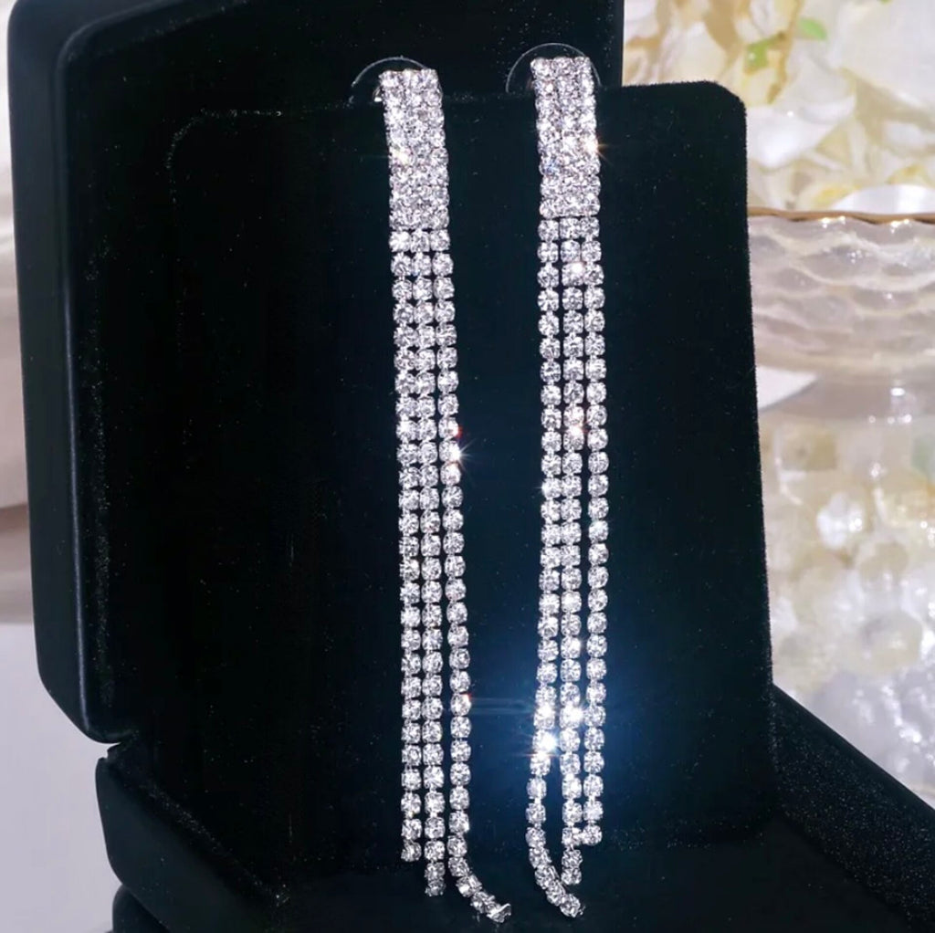 Wedding Jewelry - Crystal Bridal Long Earrings