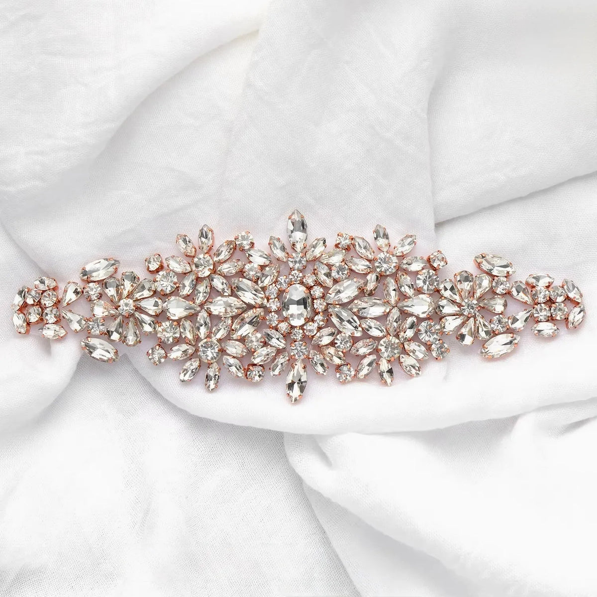 rose gold wedding dress sash Rose Gold Crystal Bridal Belt Sash  Elegant Wedding Dress Accessory Applique Only