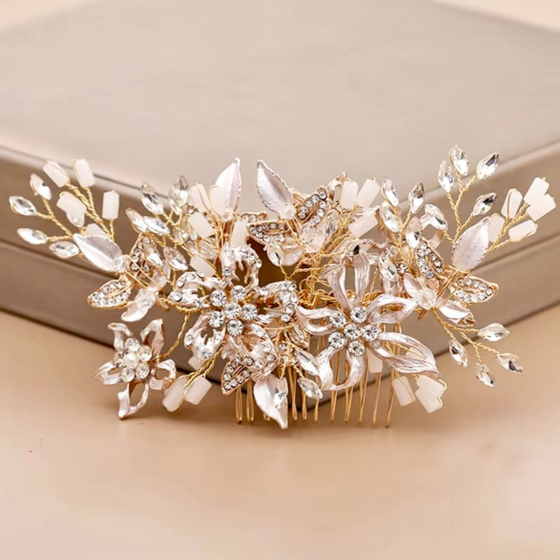 Andra - Crystal Bridal Hair Comb - Available in Silver, Rose Gold and Yellow Gold