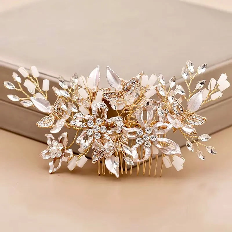 Andra - Crystal Bridal Hair Comb - Available in Silver, Rose Gold and Yellow Gold
