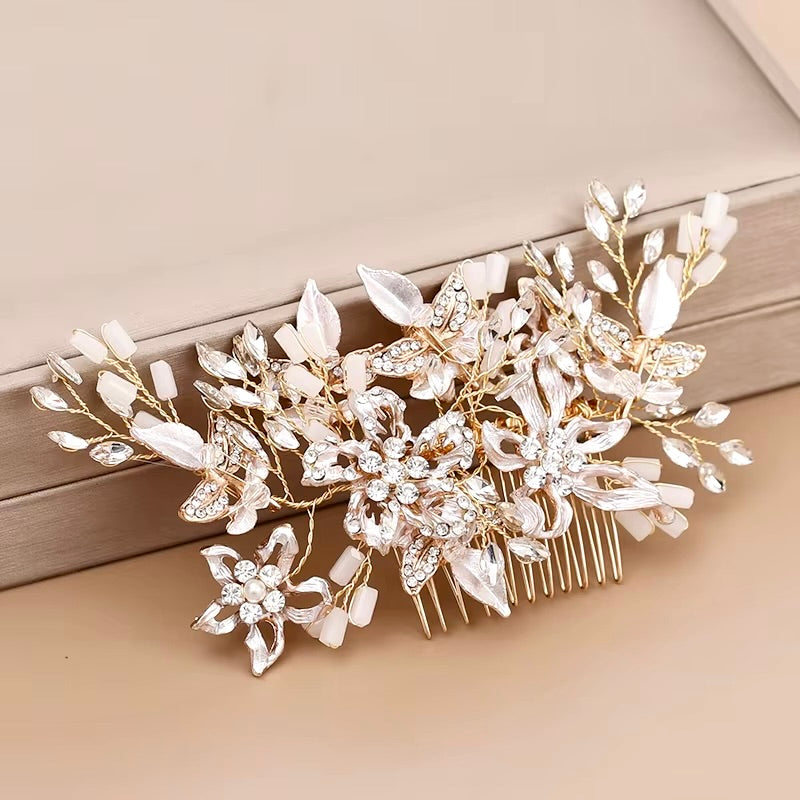 Andra - Crystal Bridal Hair Comb - Available in Silver, Rose Gold and Yellow Gold