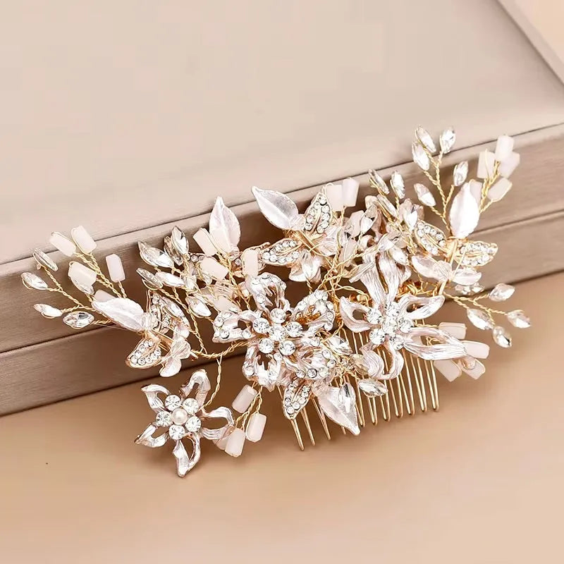 Andra - Crystal Bridal Hair Comb - Available in Silver, Rose Gold and Yellow Gold