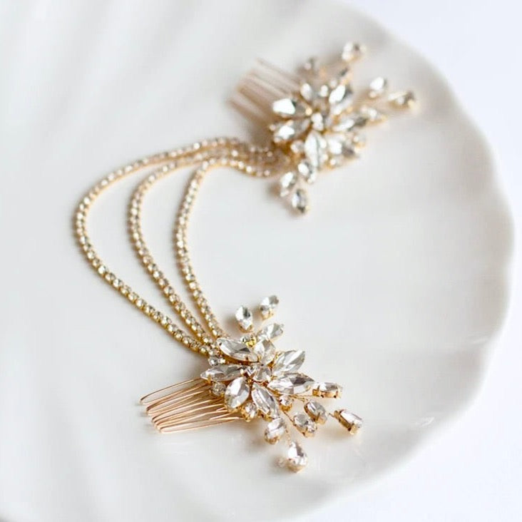 Wedding Hair Accessories - Crystal Bridal Hair Drape - Available in Silver and Gold