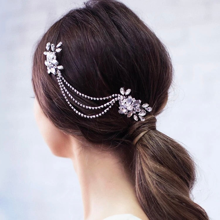 Wedding Hair Accessories - Silver Crystal Bridal Hair Drape