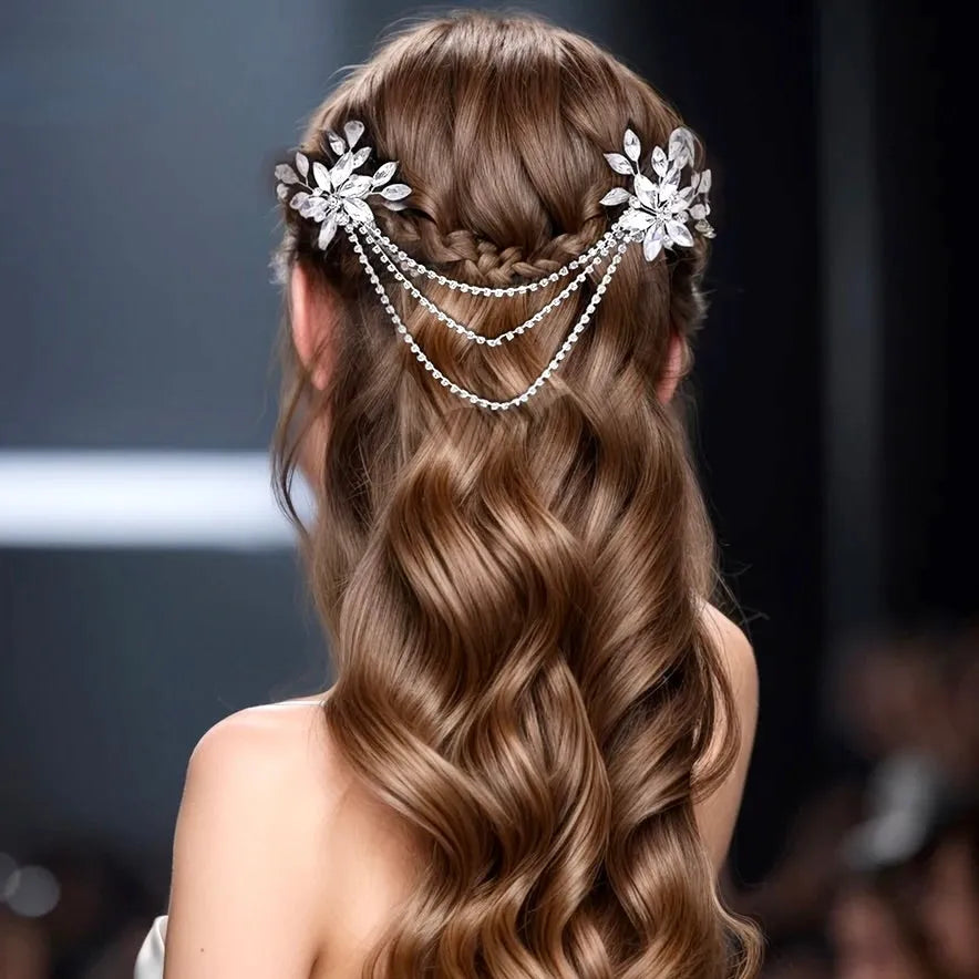 Silver Crystal Bridal Hairwrap 
Admiring Glances Silver Crystal Bridal Hair Clips MARGOT | EDEN LUXE Bridal main image 4