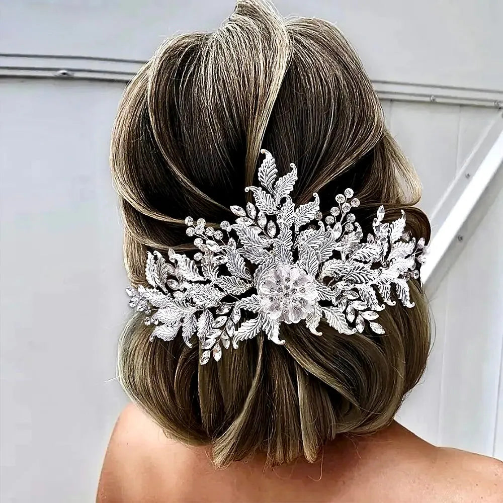 Wedding Headdress - Silver Crystal Bridal Headdress and Earrings Set