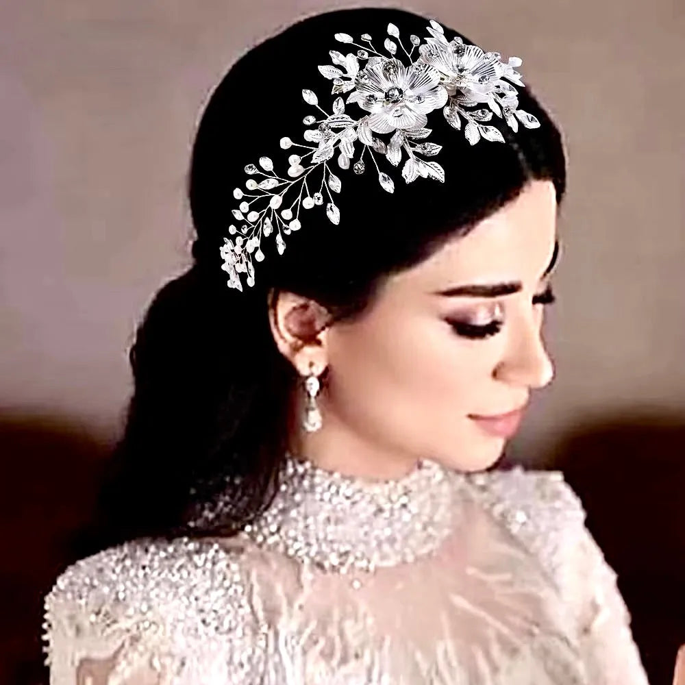 Wedding Hair Accessories - Silver Pearl and Crystal Bridal Headband/Vine