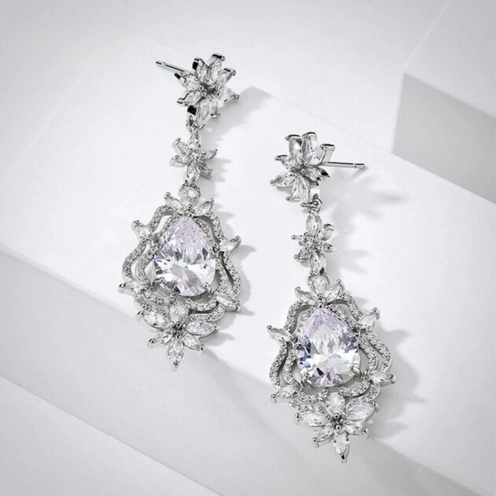 Wedding Jewelry - Cubic Zirconia Bridal Earrings - Available in Silver and Gold