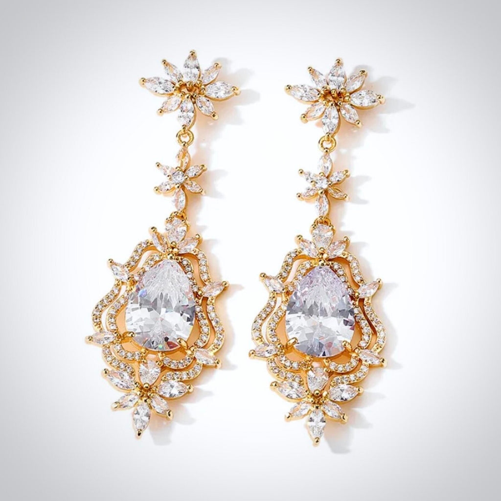 Wedding Jewelry - Cubic Zirconia Bridal Earrings - Available in Silver and Gold