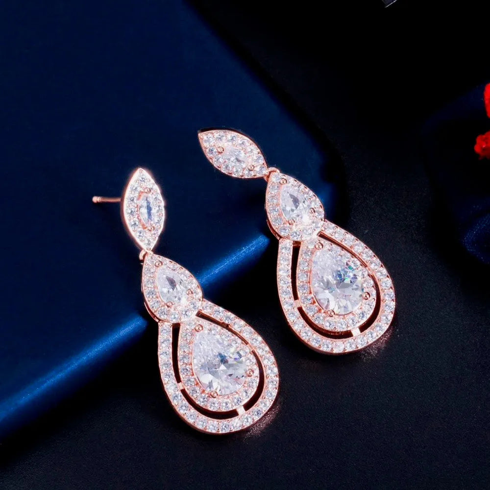 Wedding Jewelry - Cubic Zirconia Bridal Earrings - Available in Silver, Rose Gold and Yellow Gold