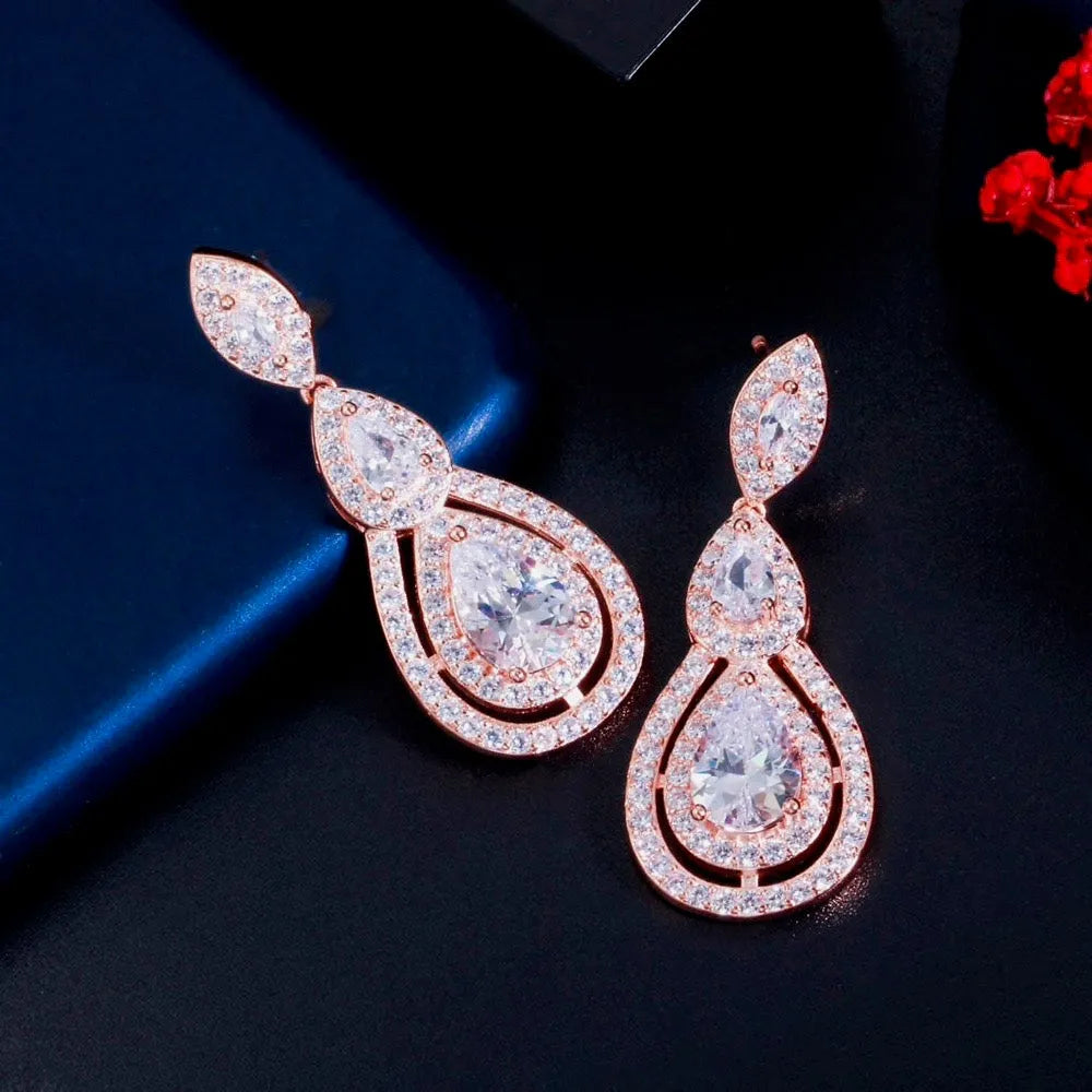 Wedding Jewelry - Cubic Zirconia Bridal Earrings - Available in Silver, Rose Gold and Yellow Gold