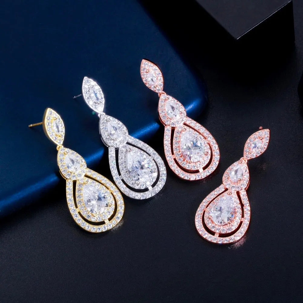 Wedding Jewelry - Cubic Zirconia Bridal Earrings - Available in Silver, Rose Gold and Yellow Gold