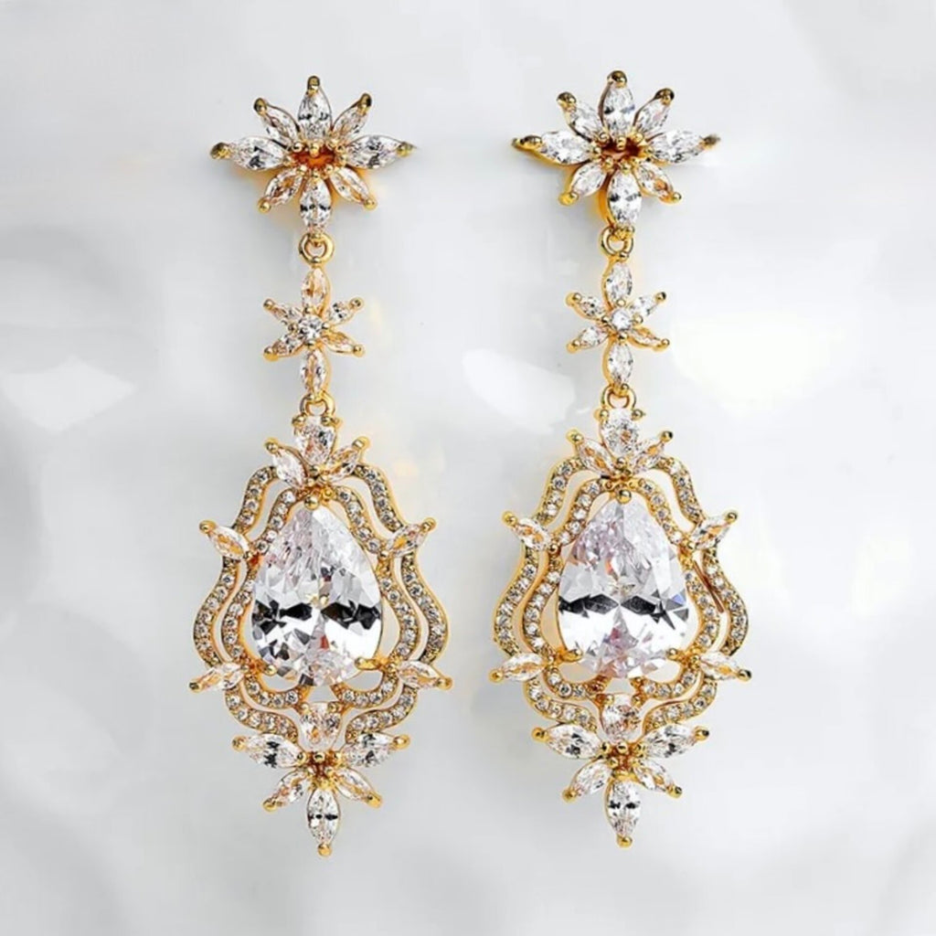 Wedding Jewelry - Cubic Zirconia Bridal Earrings - Available in Silver and Gold