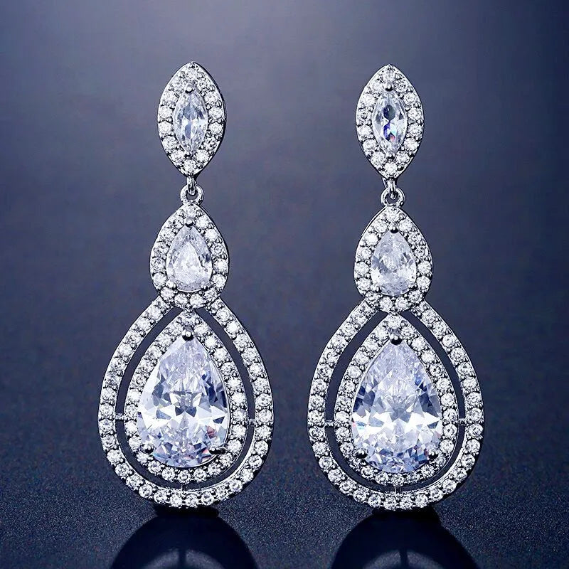 Wedding Jewelry - Cubic Zirconia Bridal Earrings - Available in Silver, Rose Gold and Yellow Gold