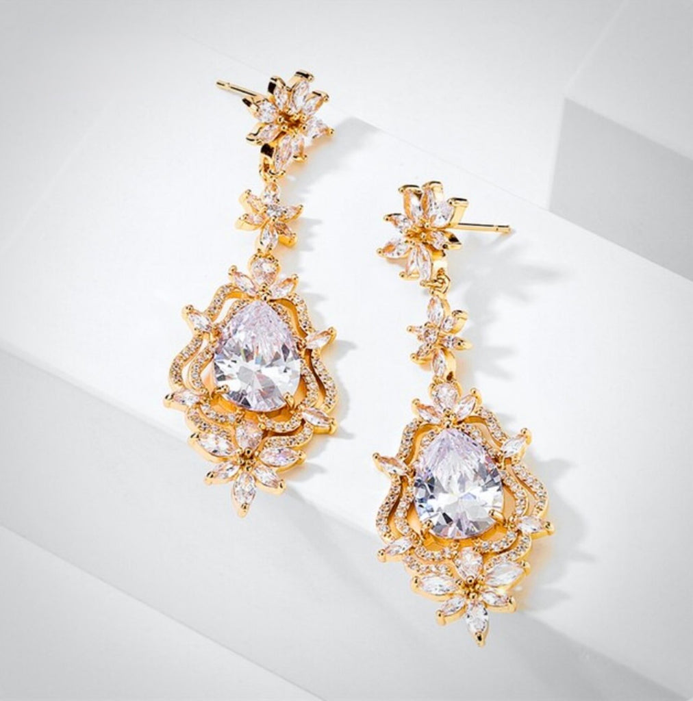 Wedding Jewelry - Cubic Zirconia Bridal Earrings - Available in Silver and Gold