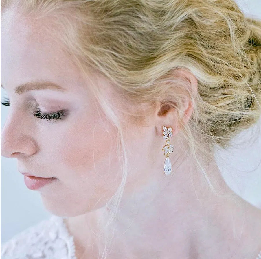 Wedding Jewelry - Cubic Zirconia Bridal Earrings - Available in Rose Gold, Silver and Yellow Gold