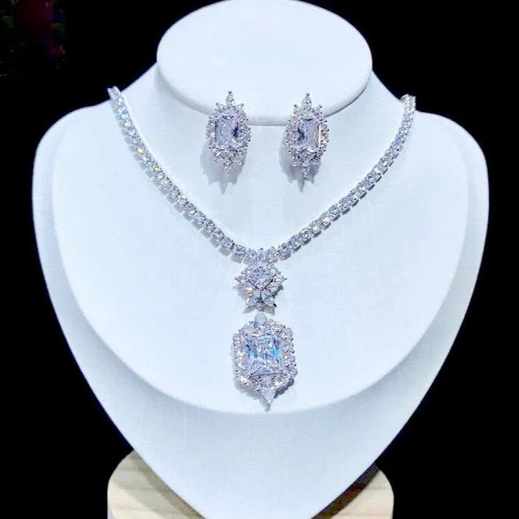 Wedding Jewelry - Silver Cubic Zirconia Bridal Jewelry Set