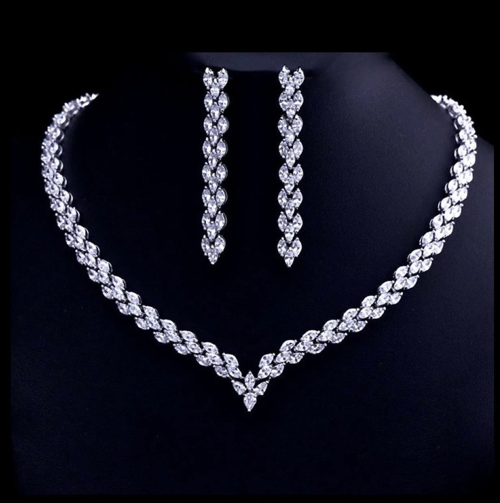 Wedding Jewelry - Silver Cubic Zirconia Bridal Three-Piece Jewelry Set