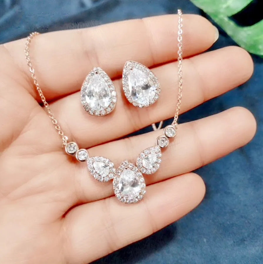 Wedding Jewelry - Cubic Zirconia Bridal Necklace - Available in Rose Gold and Silver