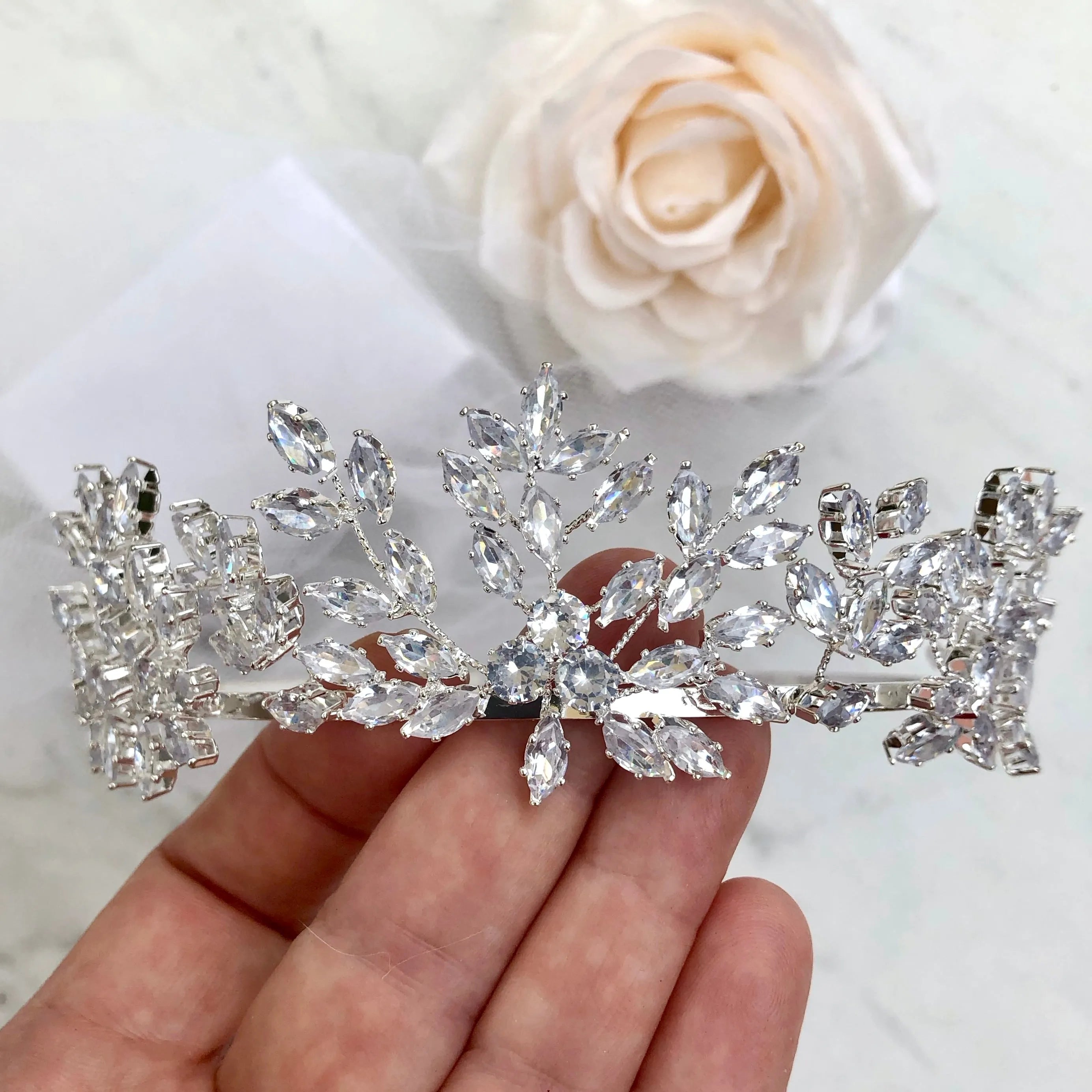 Loralee CZ Wedding Tiara – Silver & Gold Bridal Crown Hair 