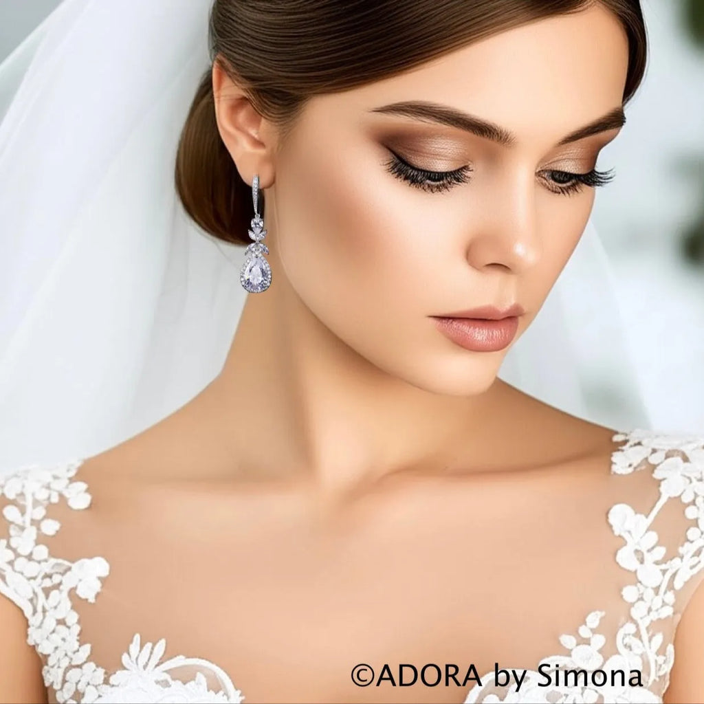 Wedding Jewelry - Cubic Zirconia Bridal Backdrop Necklace and Earrings Set