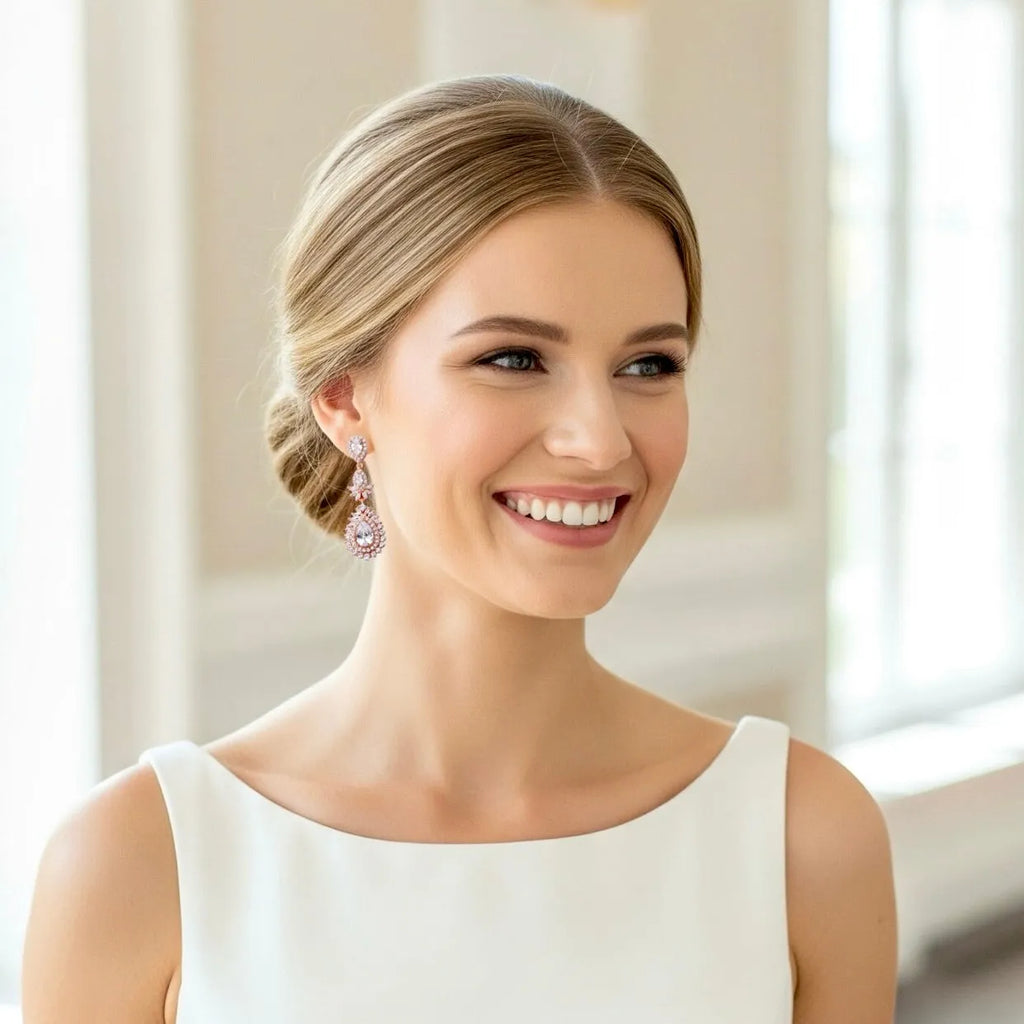 Wedding Jewelry - Cubic Zirconia Bridal Earrings - Available in Rose Gold and Silver