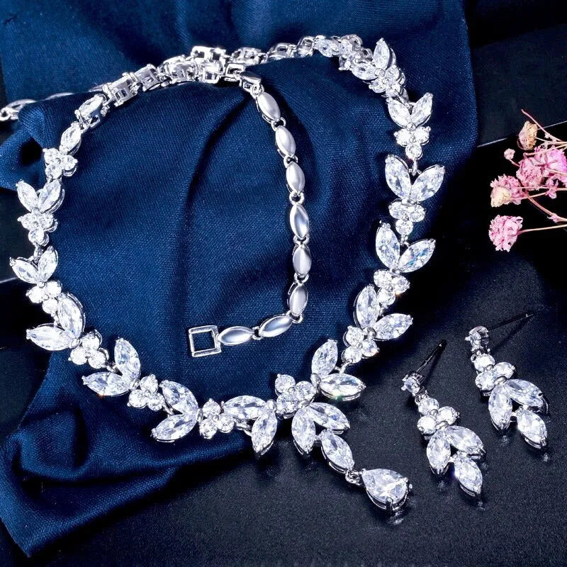 Wedding Jewelry - Cubic Zirconia Bridal Jewelry Set - Available in Silver, Yellow Gold and Rose Gold