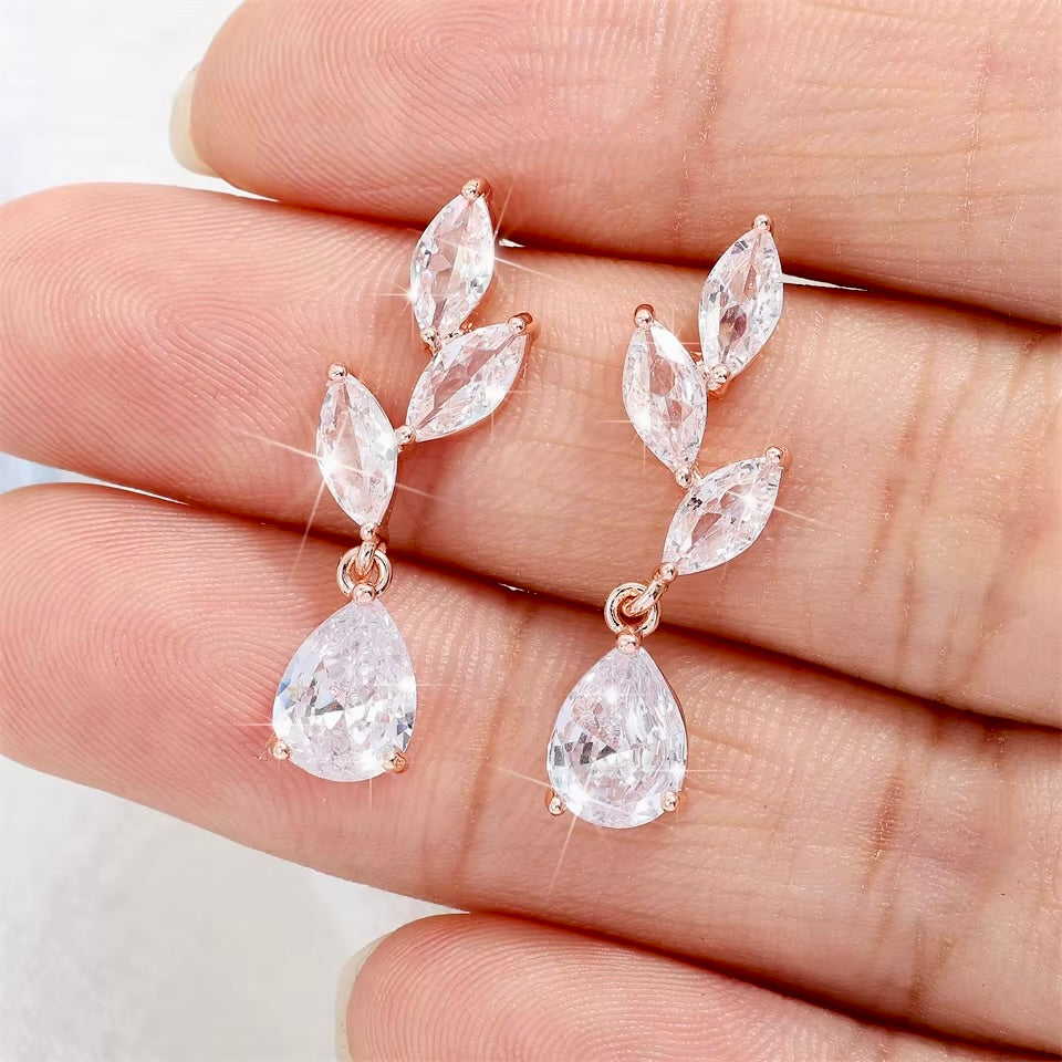 Wedding Jewelry - Cubic Zirconia Bridal Earrings - Available in Silver, Rose Gold and Yellow Gold